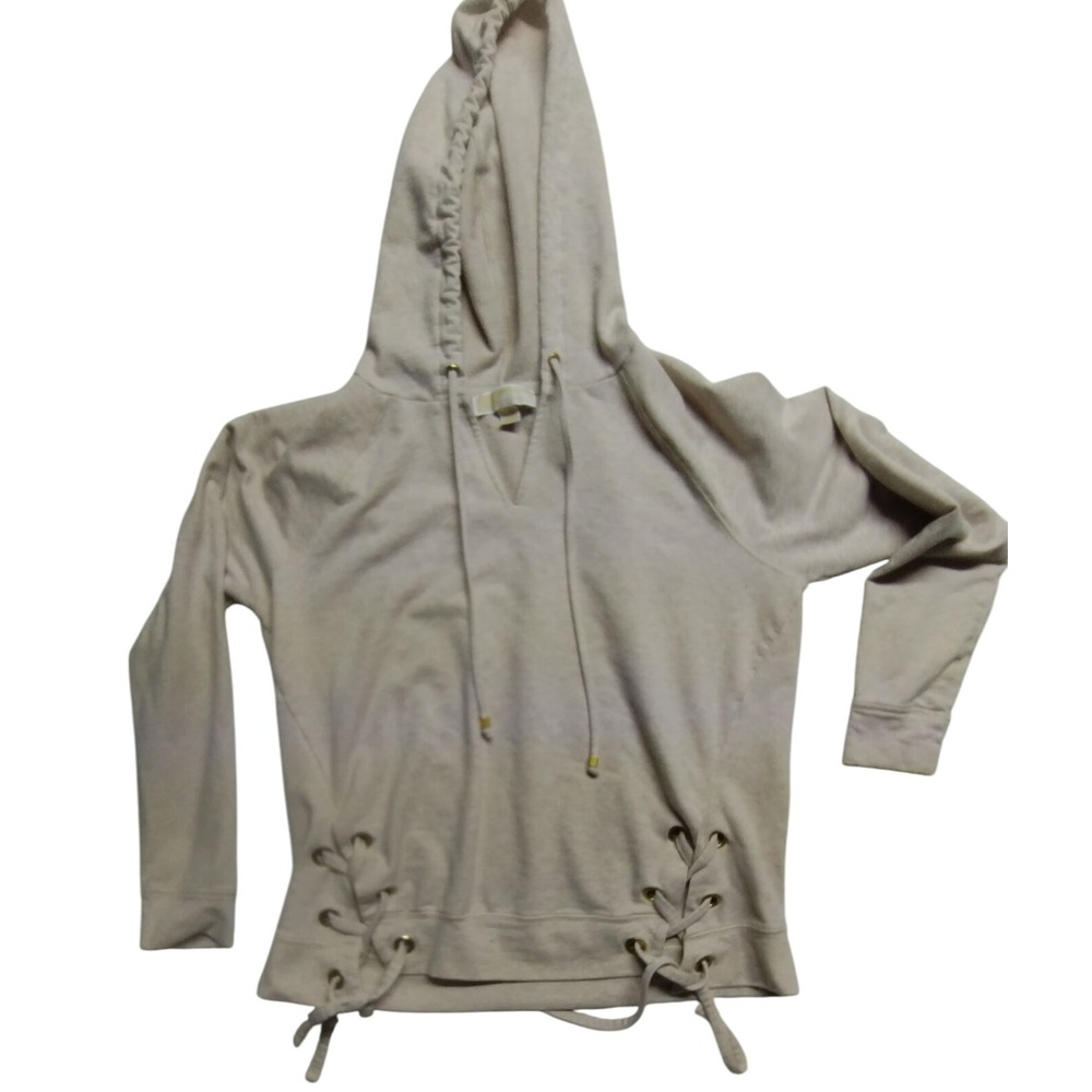 Michael Kors Women's Hoodie Lace-Up Pullover Drawstring Casual‎ Beige Size M